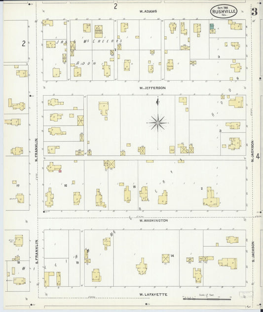 Sanborn Fire Insurance Map from Rushville, Schuyler County, Illinois (1906), Sheet #0003 - Historic Sanborn Fire Insurance Map Print, vintage old map wall art, antique decor, genealogy gift, Illinois Illinois map