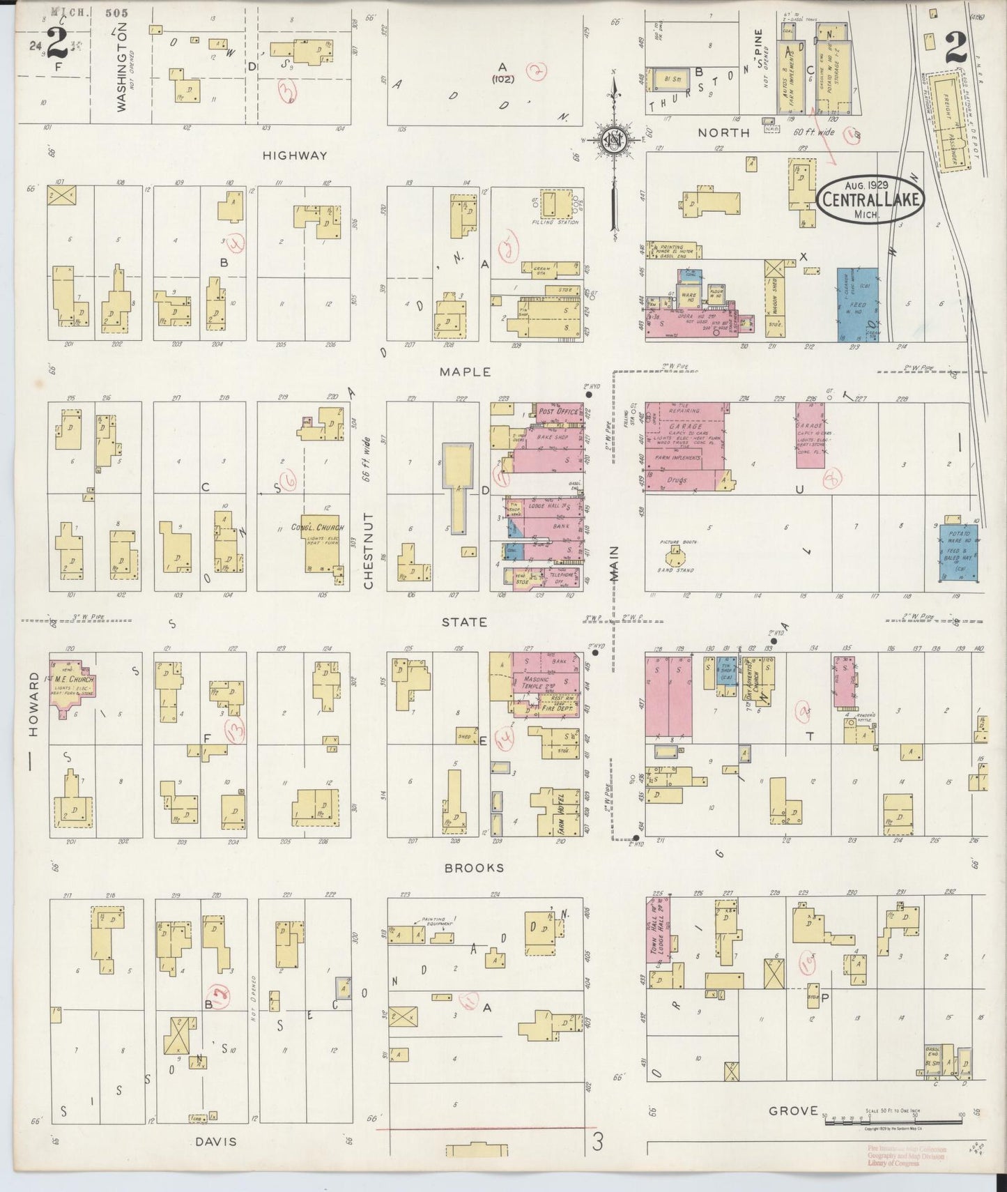Sanborn Fire Insurance Map from Central Lake, Antrim County, Michigan (1929), Sheet #0002 - Complete Map Set gallery image, historic Sanborn map, vintage wall art, Michigan Michigan