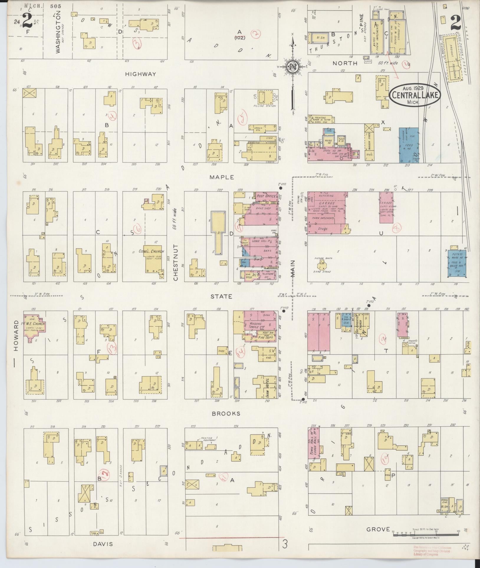 Sanborn Fire Insurance Map from Central Lake, Antrim County, Michigan (1929), Sheet #0002 - Complete Map Set gallery image, historic Sanborn map, vintage wall art, Michigan Michigan