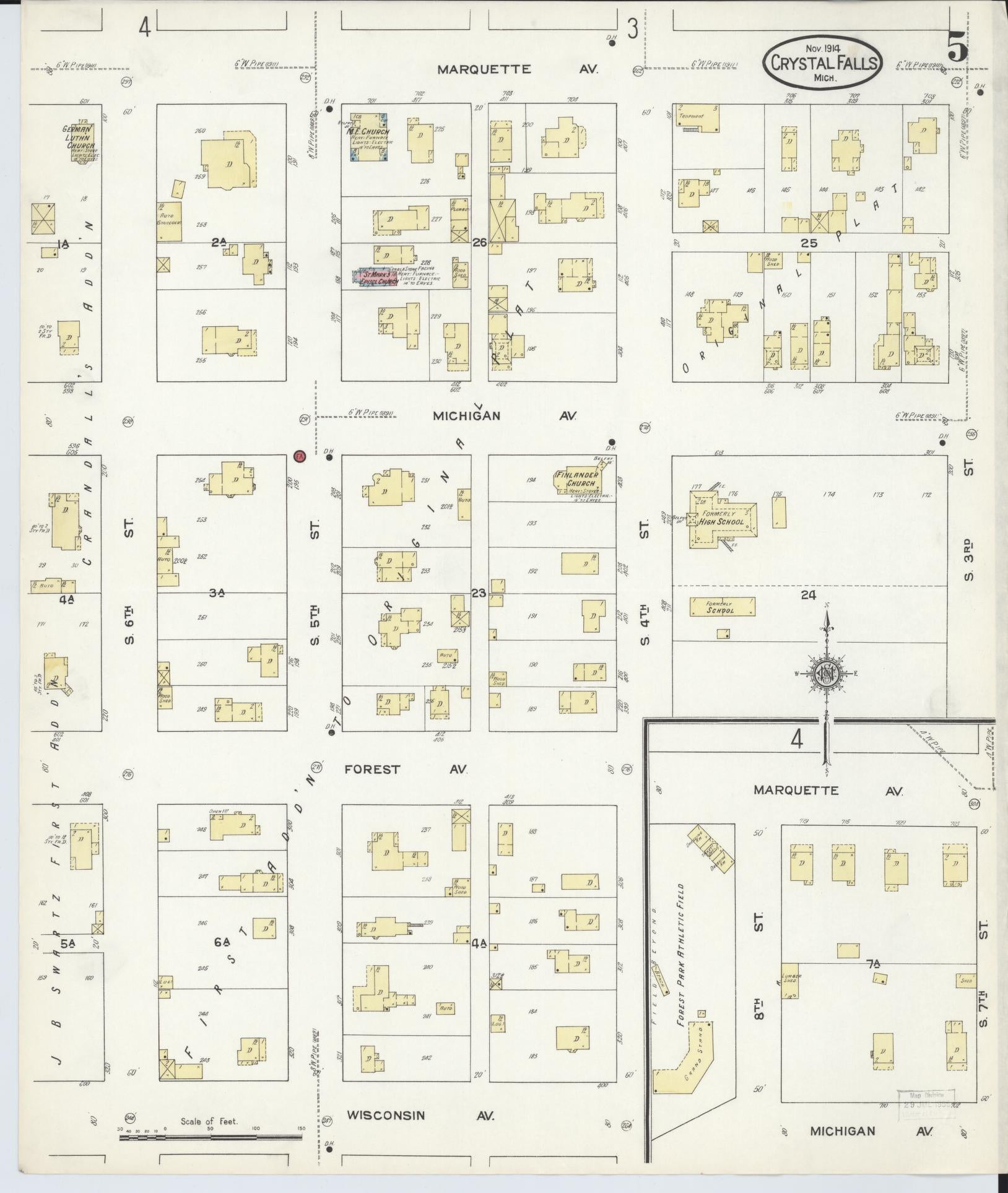Sanborn Fire Insurance Map from Crystal Falls, Iron County, Michigan (1914), Sheet #0005 - Complete Map Set gallery image, historic Sanborn map, vintage wall art, Michigan Michigan