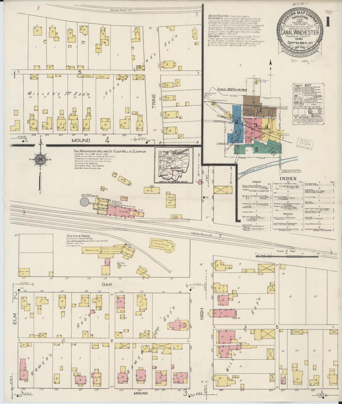 Sanborn Fire Insurance Map from Canal Winchester, Franklin County, Ohio (1922), Sheet #0001 - Historic Sanborn Fire Insurance Map Print, vintage old map wall art, antique decor, genealogy gift, Ohio Ohio map