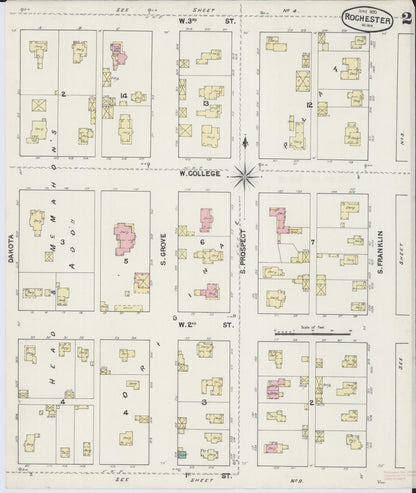 Sanborn Fire Insurance Map from Rochester, Olmsted County, Minnesota (1890), Sheet #0002 - Historic Sanborn Fire Insurance Map Print, vintage old map wall art, antique decor, genealogy gift, Minnesota Minnesota map