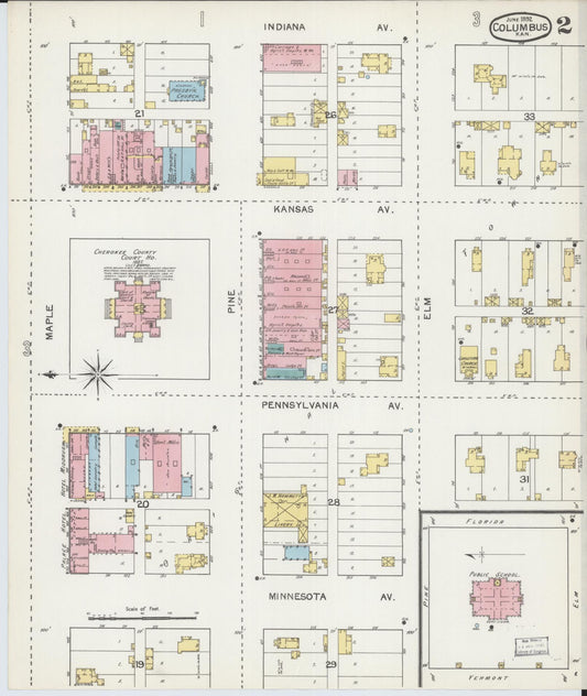 Sanborn Fire Insurance Map from Columbus, Cherokee County, Kansas (1892), Sheet #0002 - Historic Sanborn Fire Insurance Map Print, vintage old map wall art, antique decor, genealogy gift, Kansas Kansas map