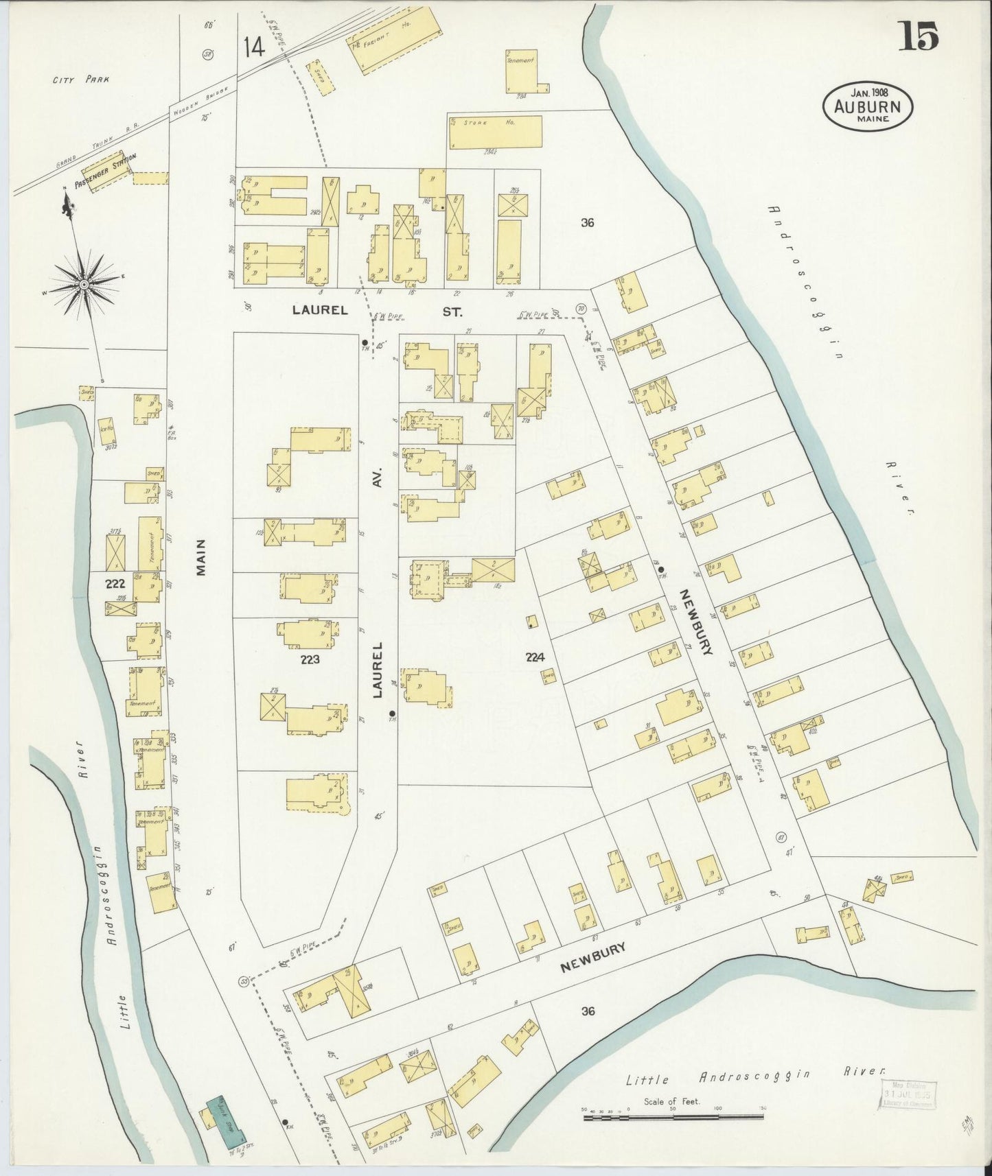 Sanborn Fire Insurance Map from Auburn, Androscoggin County, Maine (1908), Sheet #0015 - Complete Map Set gallery image, historic Sanborn map, vintage wall art, Maine Maine