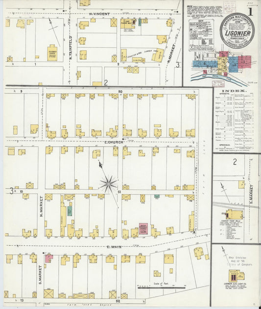 Sanborn Fire Insurance Map from Ligonier, Westmoreland County, Pennsylvania (1905), Sheet #0001 - Complete Map Set gallery image, historic Sanborn map, vintage wall art, Pennsylvania Pennsylvania