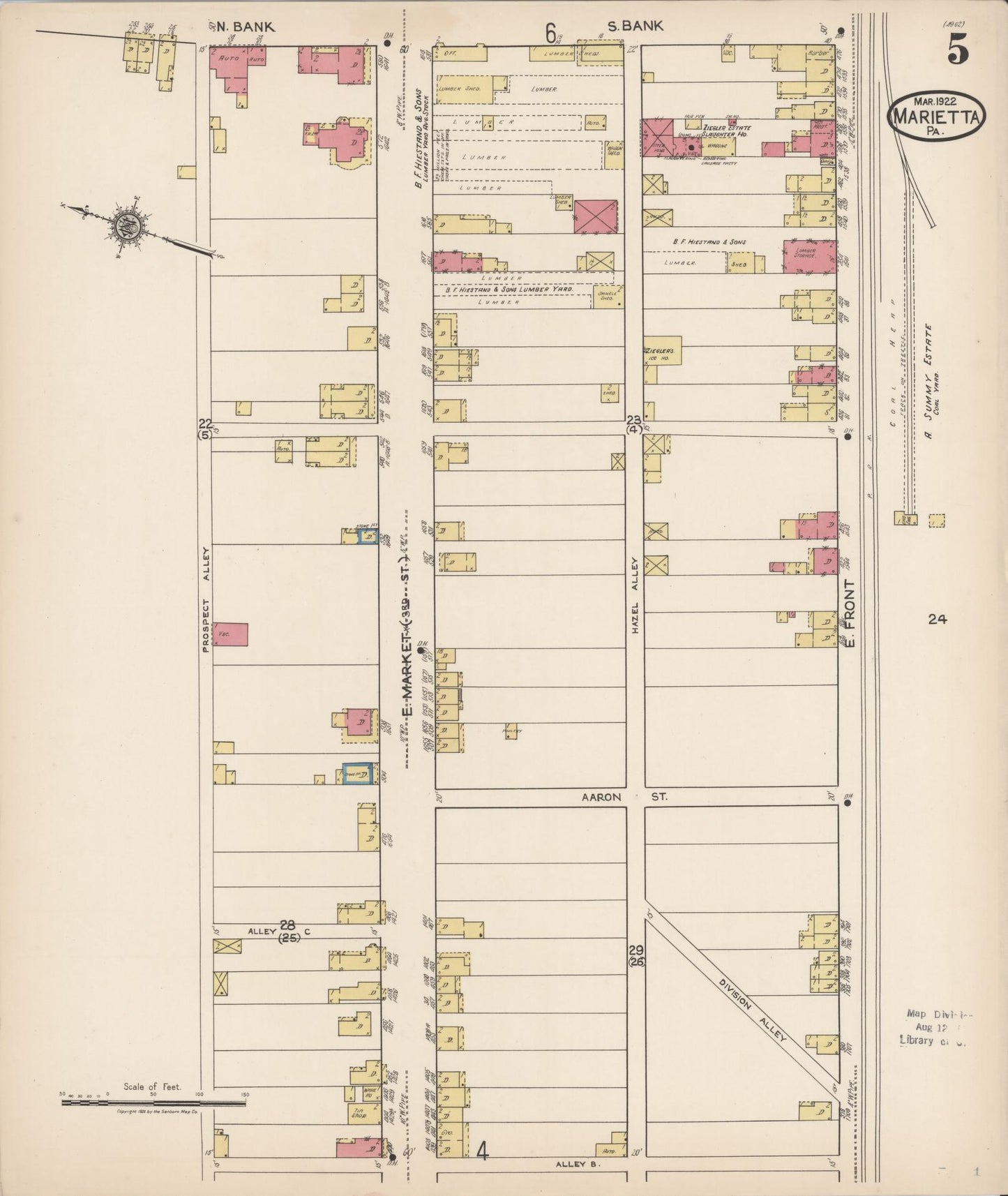 Sanborn Fire Insurance Map from Marietta, Lancaster County, Pennsylvania (1922), Sheet #0005 - Historic Sanborn Fire Insurance Map Print, vintage old map wall art, antique decor, genealogy gift, Pennsylvania Pennsylvania map