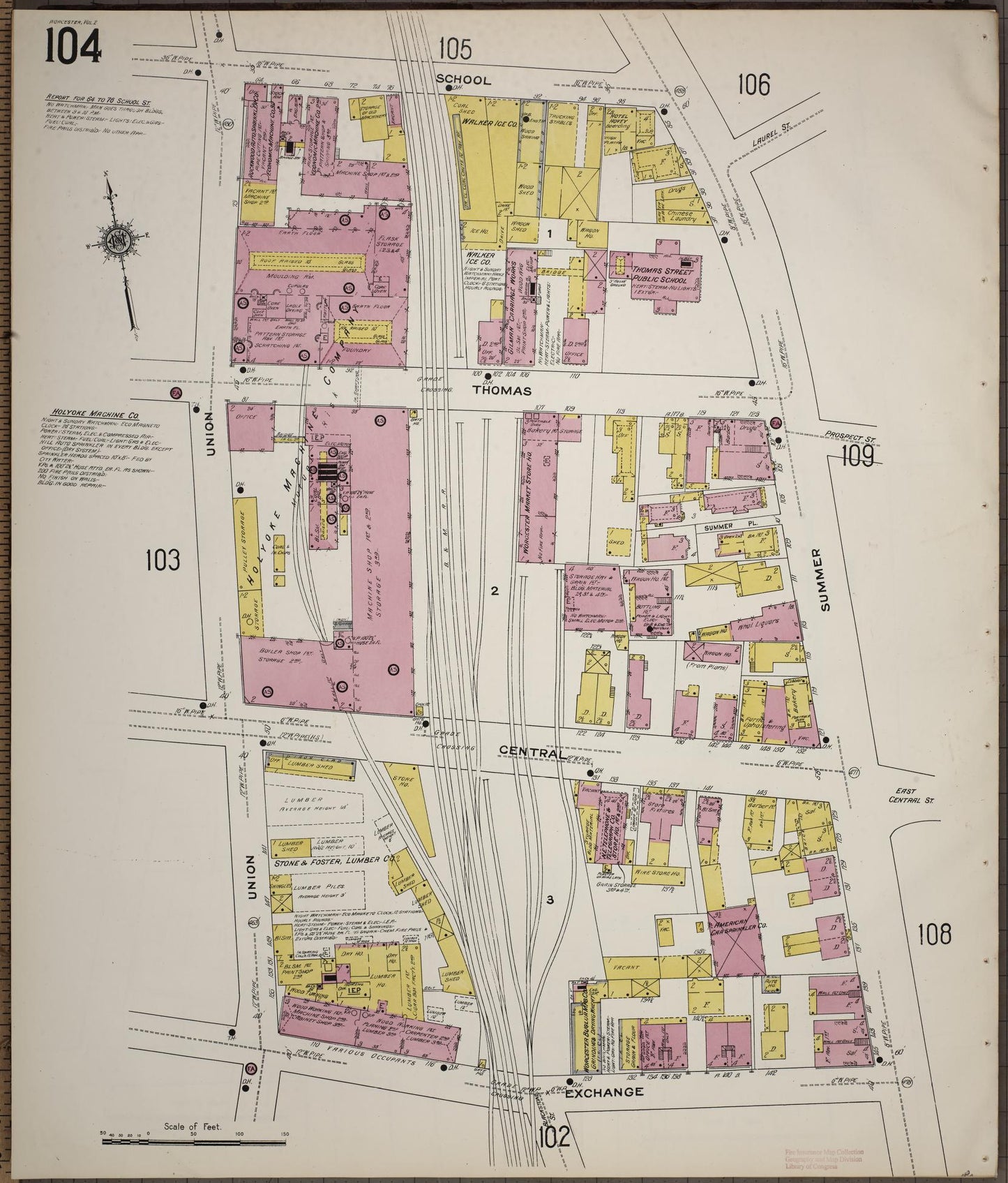 Sanborn Fire Insurance Map from Worcester, Worcester County, Massachusetts (1910), Sheet #0104 - Historic Sanborn Fire Insurance Map Print, vintage old map wall art, antique decor, genealogy gift, Massachusetts Massachusetts map