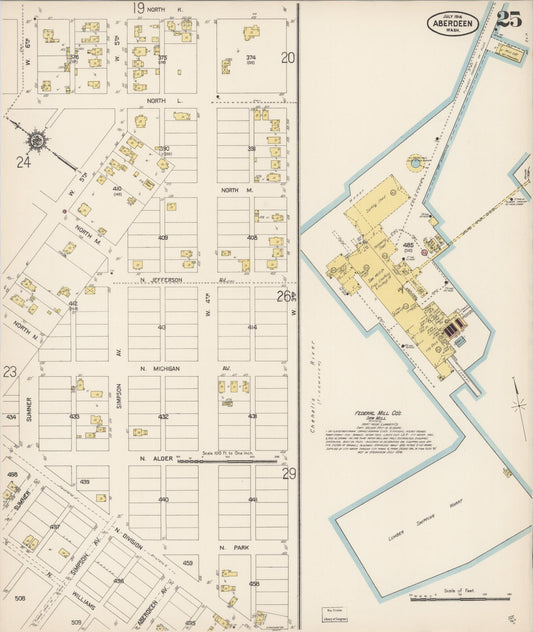 Sanborn Fire Insurance Map from Aberdeen, Grays Harbor County, Washington (1914), Sheet #0025 - Historic Sanborn Fire Insurance Map Print, vintage old map wall art, antique decor, genealogy gift, Washington Washington map