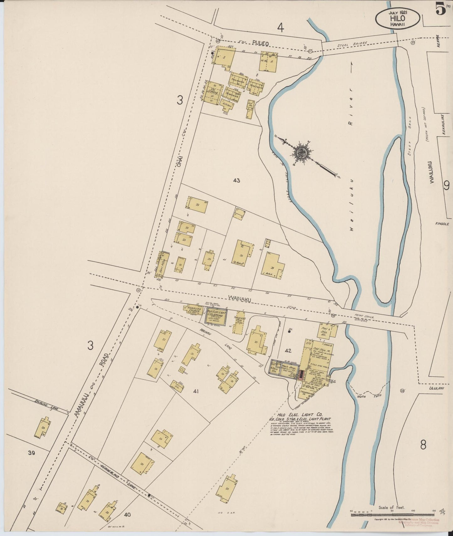 Sanborn Fire Insurance Map from Hilo, Hawaii County, Hawaii (1921), Sheet #0005 - Historic Sanborn Fire Insurance Map Print, vintage old map wall art