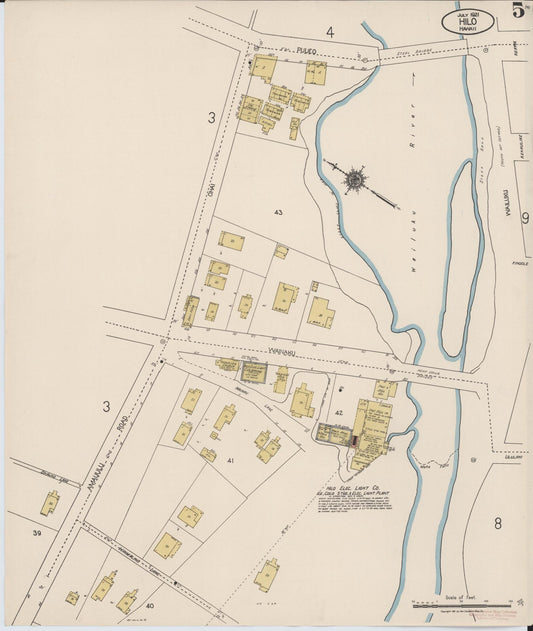 Sanborn Fire Insurance Map from Hilo, Hawaii County, Hawaii (1921), Sheet #0005 - Historic Sanborn Fire Insurance Map Print, vintage old map wall art