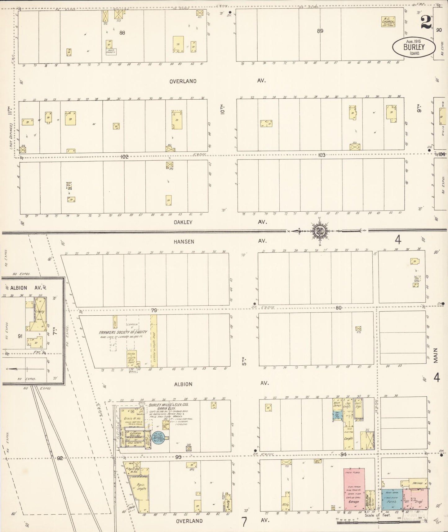 Sanborn Fire Insurance Map from Burley, Cassia County, Idaho (1915), Sheet #0002 - Complete Map Set gallery image, historic Sanborn map, vintage wall art, Idaho Idaho