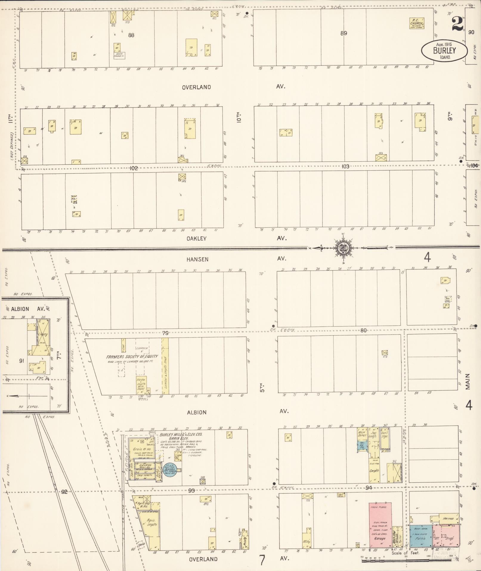 Sanborn Fire Insurance Map from Burley, Cassia County, Idaho (1915), Sheet #0002 - Complete Map Set gallery image, historic Sanborn map, vintage wall art, Idaho Idaho