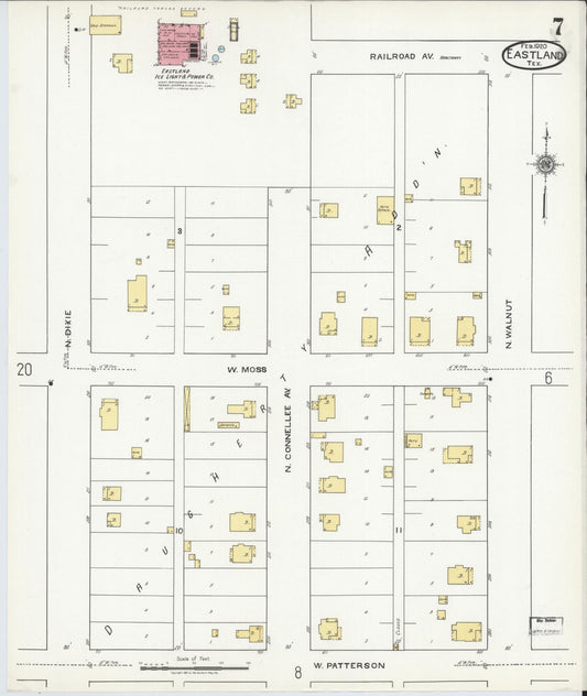 Sanborn Fire Insurance Map from Eastland, Eastland County, Texas (1920), Sheet #0007 - Historic Sanborn Fire Insurance Map Print, vintage old map wall art, antique decor, genealogy gift, Texas Texas map