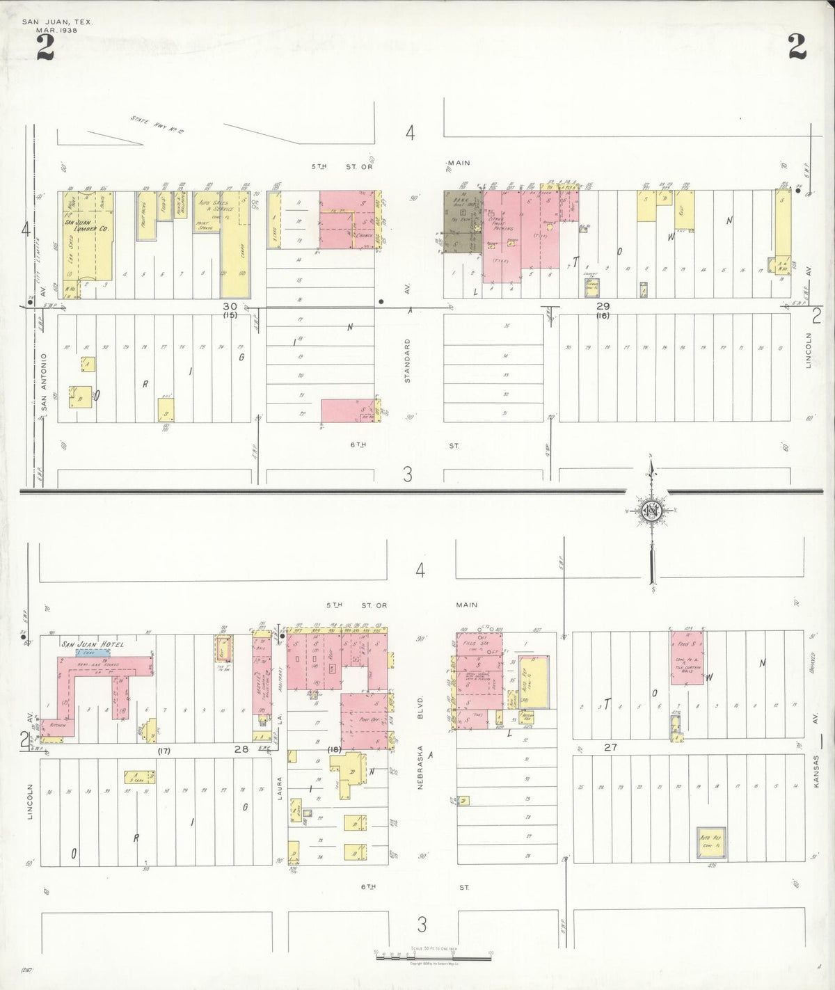 Sanborn Fire Insurance Map from San Juan, Hidalgo County, Texas (1938), Sheet #0002 - Historic Sanborn Fire Insurance Map Print, vintage old map wall art, antique decor, genealogy gift, Texas Texas map