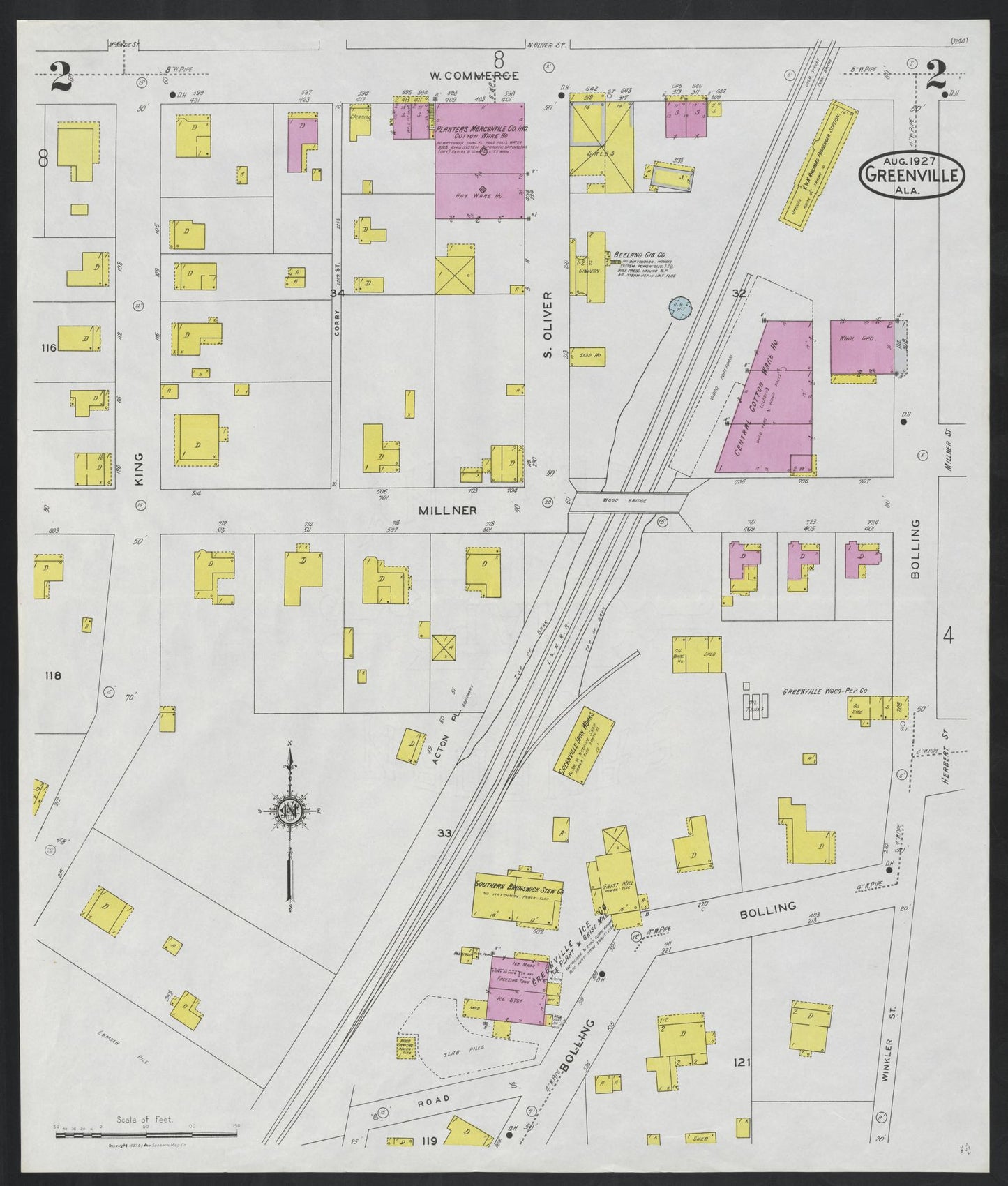 Sanborn Fire Insurance Map from Greenville, Butler County, Alabama (1927), Sheet #0002 - Historic Sanborn Fire Insurance Map Print, vintage old map wall art, antique decor, genealogy gift, Alabama Alabama map