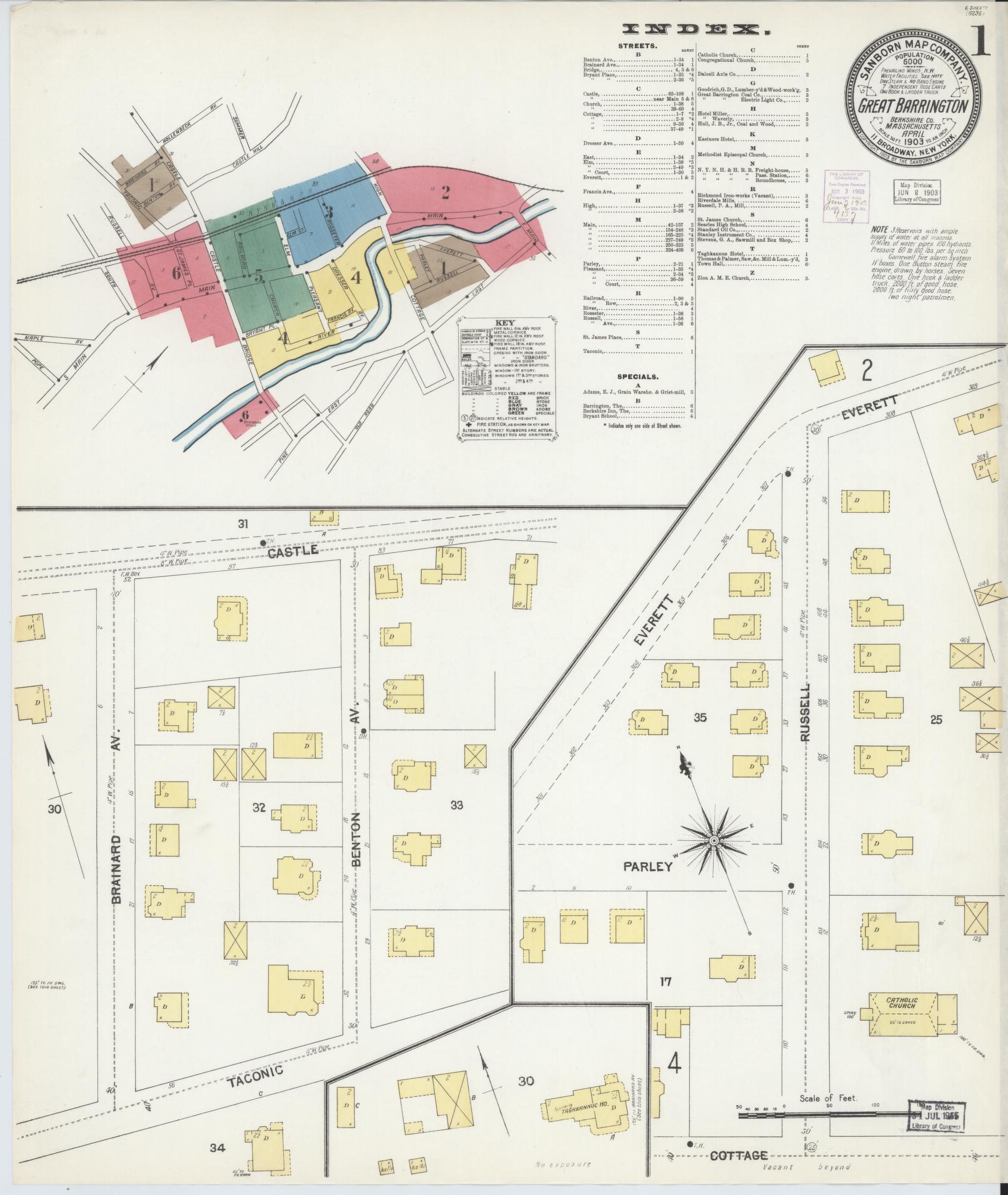Sanborn Fire Insurance Map from Great Barrington, Berkshire County, Massachusetts (1903), Sheet #0001 - Complete Map Set gallery image, historic Sanborn map, vintage wall art, Massachusetts Massachusetts