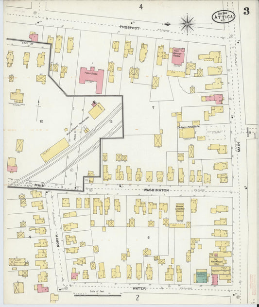 Sanborn Fire Insurance Map from Attica, Wyoming County, New York (1904), Sheet #0003 - Historic Sanborn Fire Insurance Map Print, vintage old map wall art, antique decor, genealogy gift, New York New York map