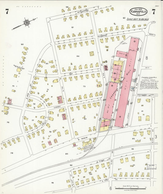 Sanborn Fire Insurance Map from Kannapolis, Rowan And Cabarrus Counties, North Carolina (1926), Sheet #0007 - Historic Sanborn Fire Insurance Map Print, vintage old map wall art, antique decor, genealogy gift, North Carolina North Carolina map