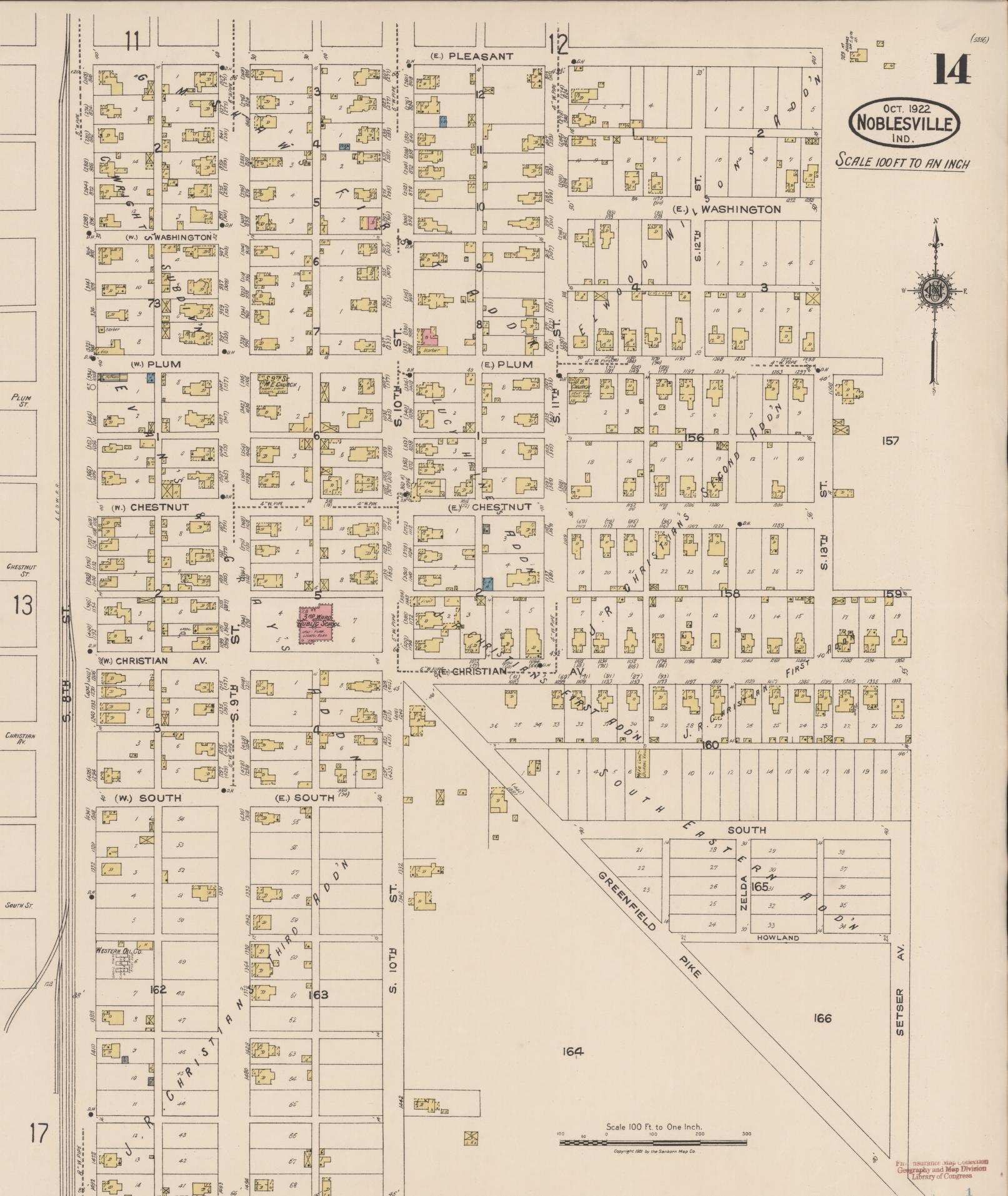 Sanborn Fire Insurance Map from Noblesville, Hamilton County, Indiana (1922), Sheet #0014 - Complete Map Set gallery image, historic Sanborn map, vintage wall art, Indiana Indiana