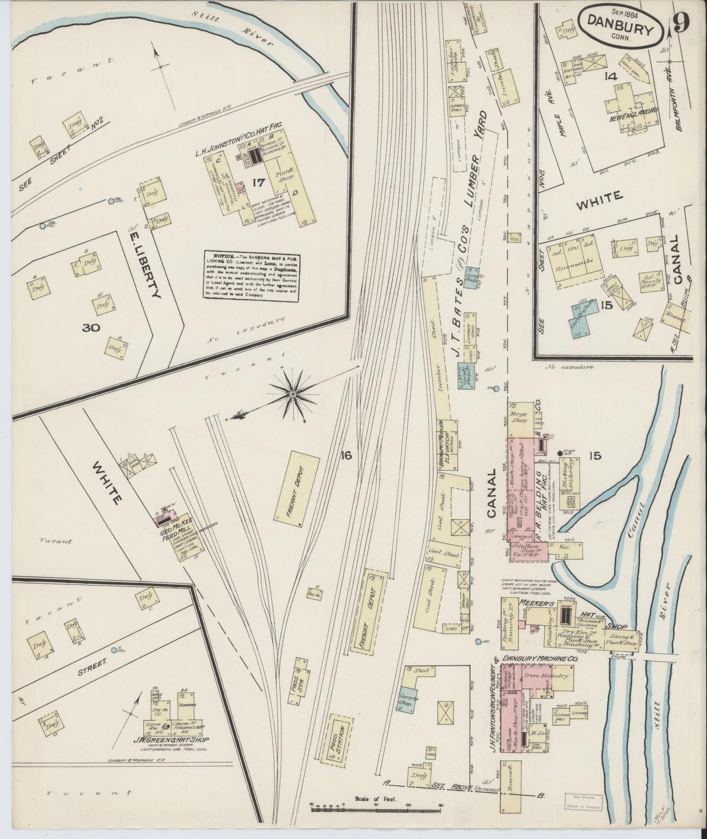 Sanborn Fire Insurance Map from Danbury, Fairfield County, Connecticut (1884), Sheet #0009 - Complete Map Set gallery image, historic Sanborn map, vintage wall art, Connecticut Connecticut