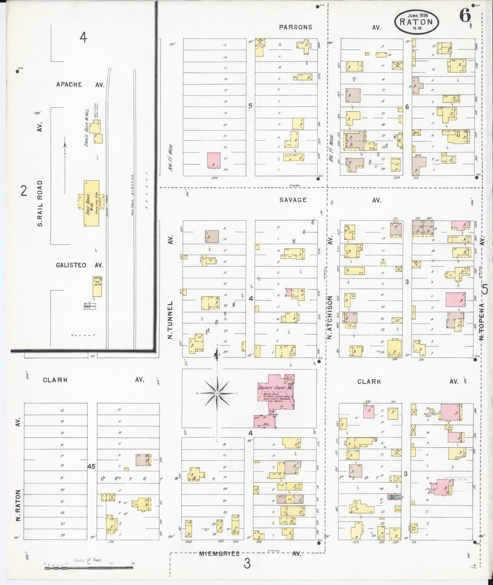 Sanborn Fire Insurance Map from Raton, Colfax County, New Mexico (1898), Sheet #0006 - Historic Sanborn Fire Insurance Map Print, vintage old map wall art, antique decor, genealogy gift, New Mexico New Mexico map