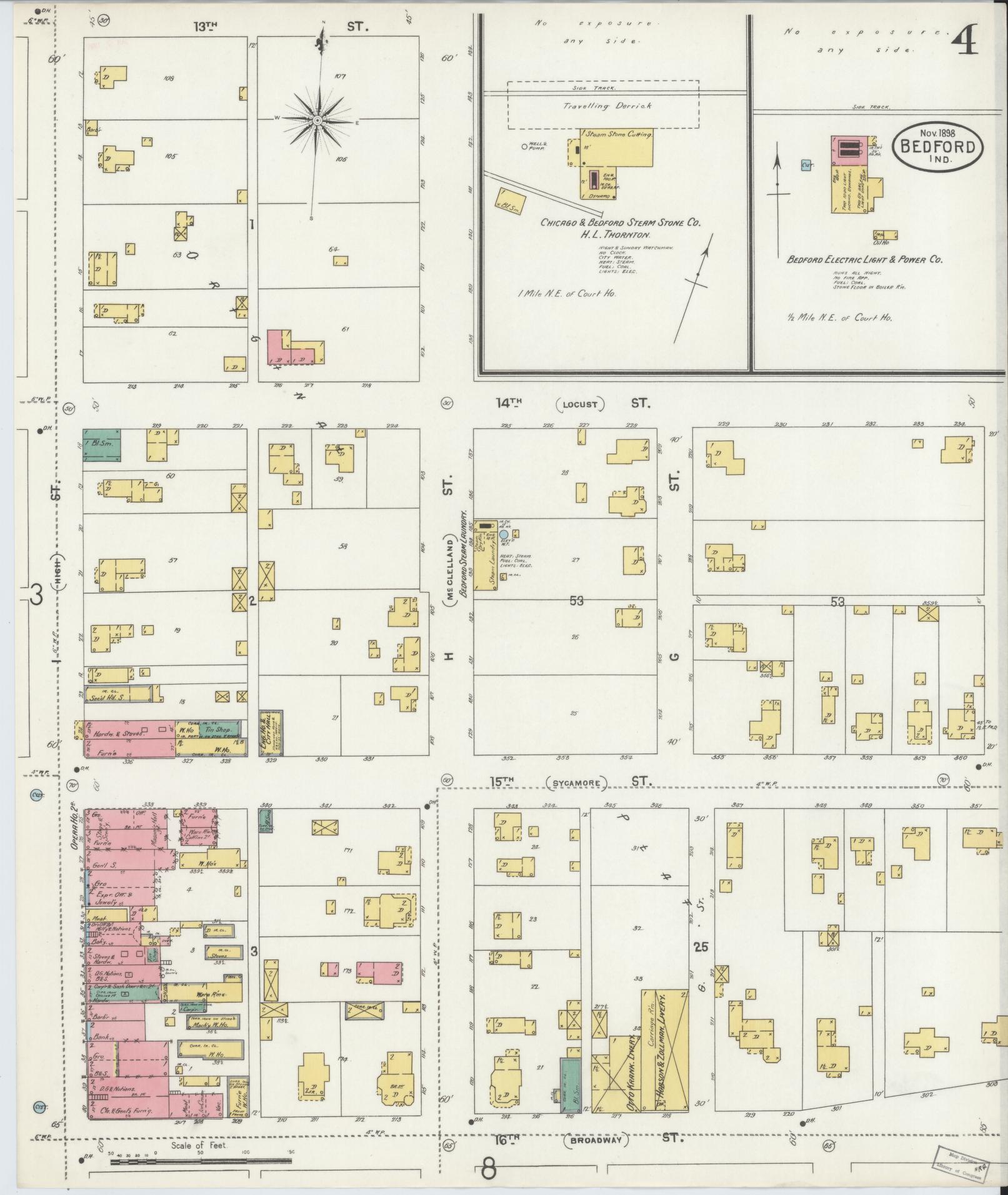 Sanborn Fire Insurance Map from Bedford, Lawrence County, Indiana (1898), Sheet #0004 - Complete Map Set gallery image, historic Sanborn map, vintage wall art, Indiana Indiana