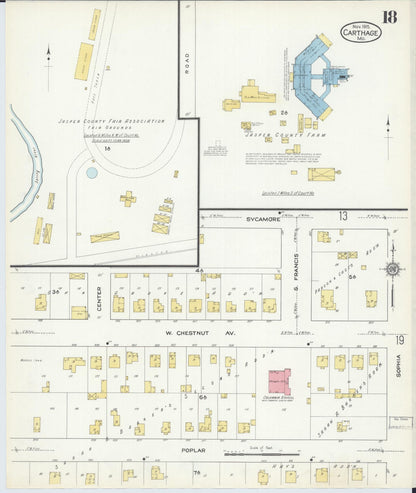 Sanborn Fire Insurance Map from Carthage, Jasper County, Missouri (1915), Sheet #0018 - Complete Map Set gallery image, historic Sanborn map, vintage wall art, Missouri Missouri