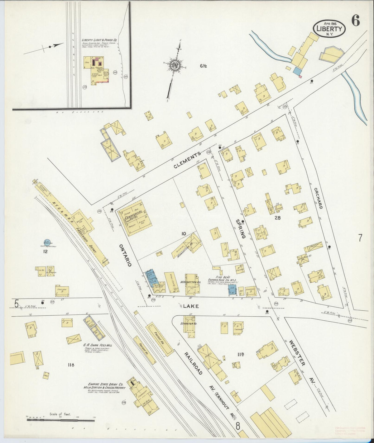 Sanborn Fire Insurance Map from Liberty, Sullivan County, New York (1916), Sheet #0006 - Historic Sanborn Fire Insurance Map Print, vintage old map wall art, antique decor, genealogy gift, New York New York map