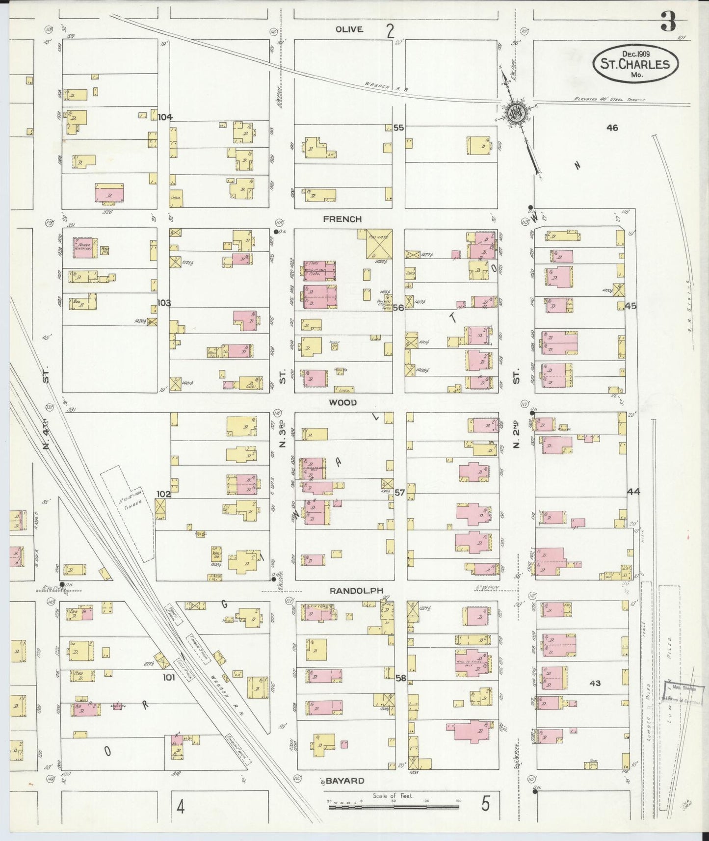 Sanborn Fire Insurance Map from Saint Charles, Saint Charles County, Missouri (1909), Sheet #0003 - Complete Map Set gallery image, historic Sanborn map, vintage wall art, Missouri Missouri