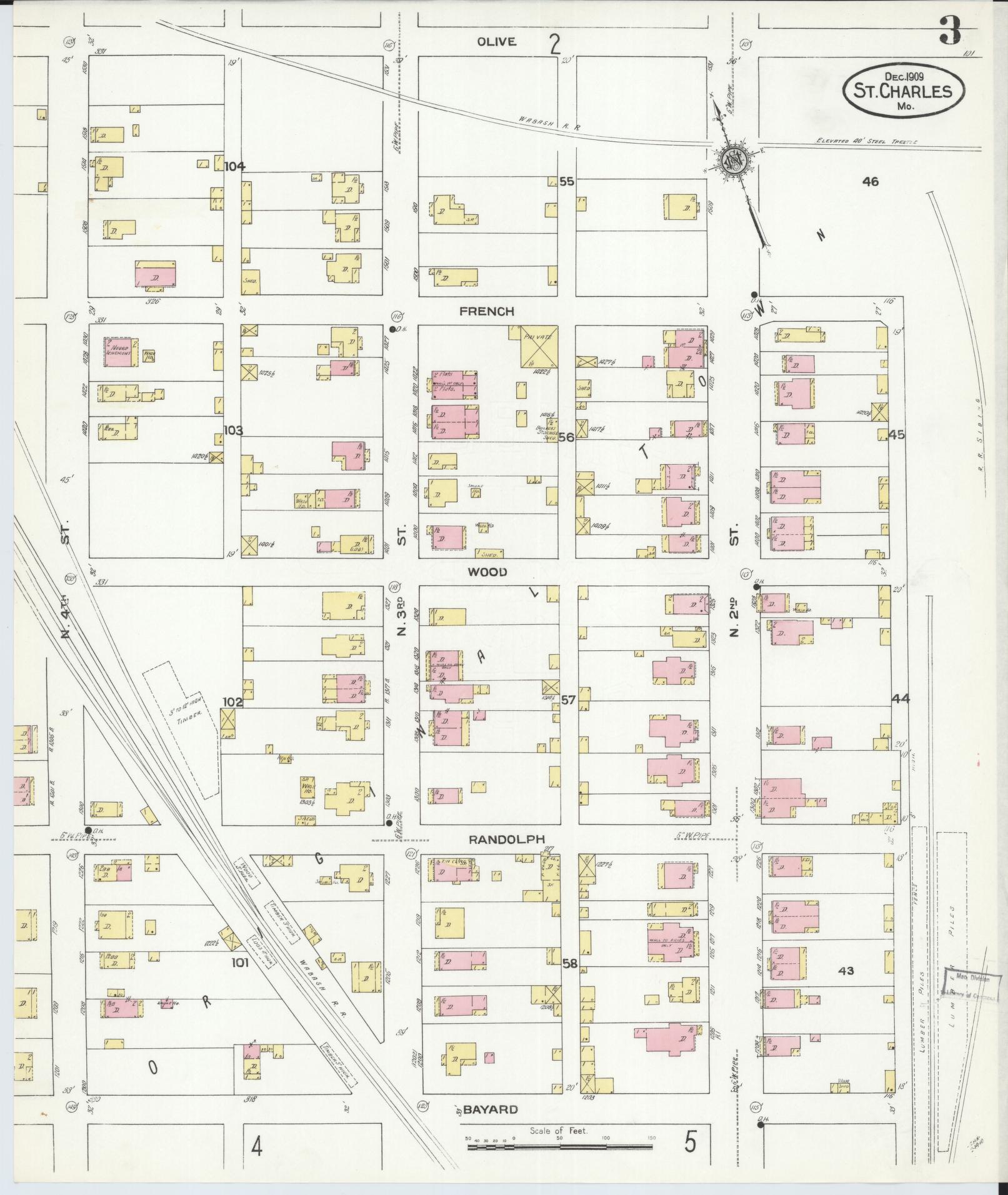 Sanborn Fire Insurance Map from Saint Charles, Saint Charles County, Missouri (1909), Sheet #0003 - Complete Map Set gallery image, historic Sanborn map, vintage wall art, Missouri Missouri