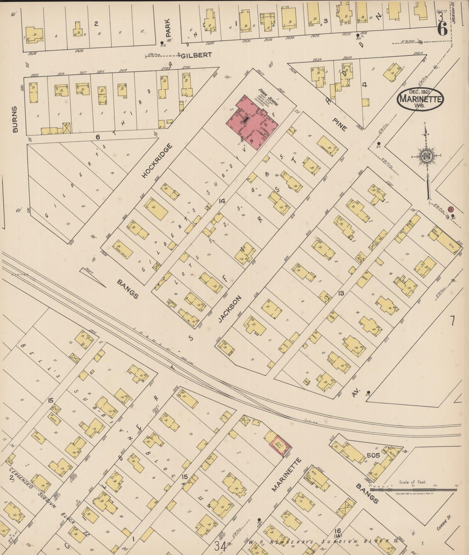 Sanborn Fire Insurance Map from Marinette, Marinette County, Wisconsin (1921), Sheet #0006 - Historic Sanborn Fire Insurance Map Print, vintage old map wall art, antique decor, genealogy gift, Wisconsin Wisconsin map