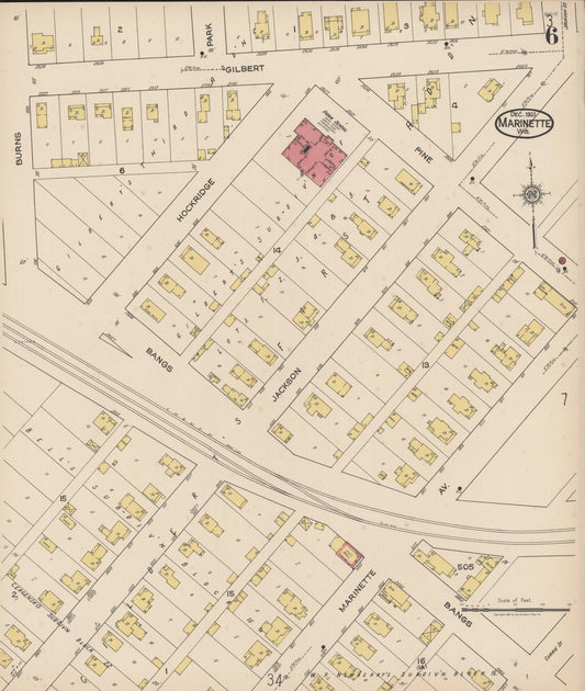 Sanborn Fire Insurance Map from Marinette, Marinette County, Wisconsin (1921), Sheet #0006 - Historic Sanborn Fire Insurance Map Print, vintage old map wall art, antique decor, genealogy gift, Wisconsin Wisconsin map