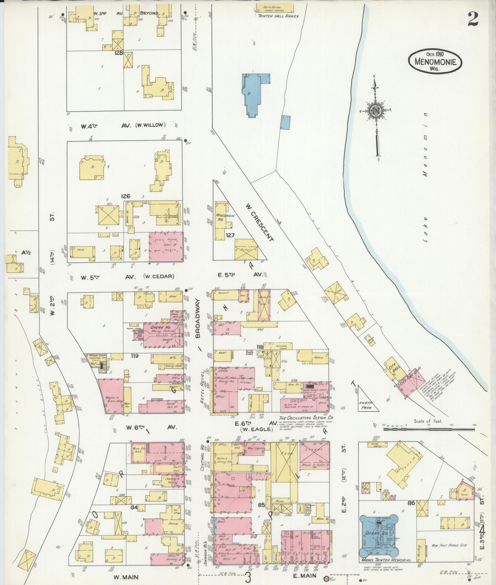 Sanborn Fire Insurance Map from Menomonie, Dunn County, Wisconsin (1910), Sheet #0002 - Complete Map Set gallery image, historic Sanborn map, vintage wall art, Wisconsin Wisconsin
