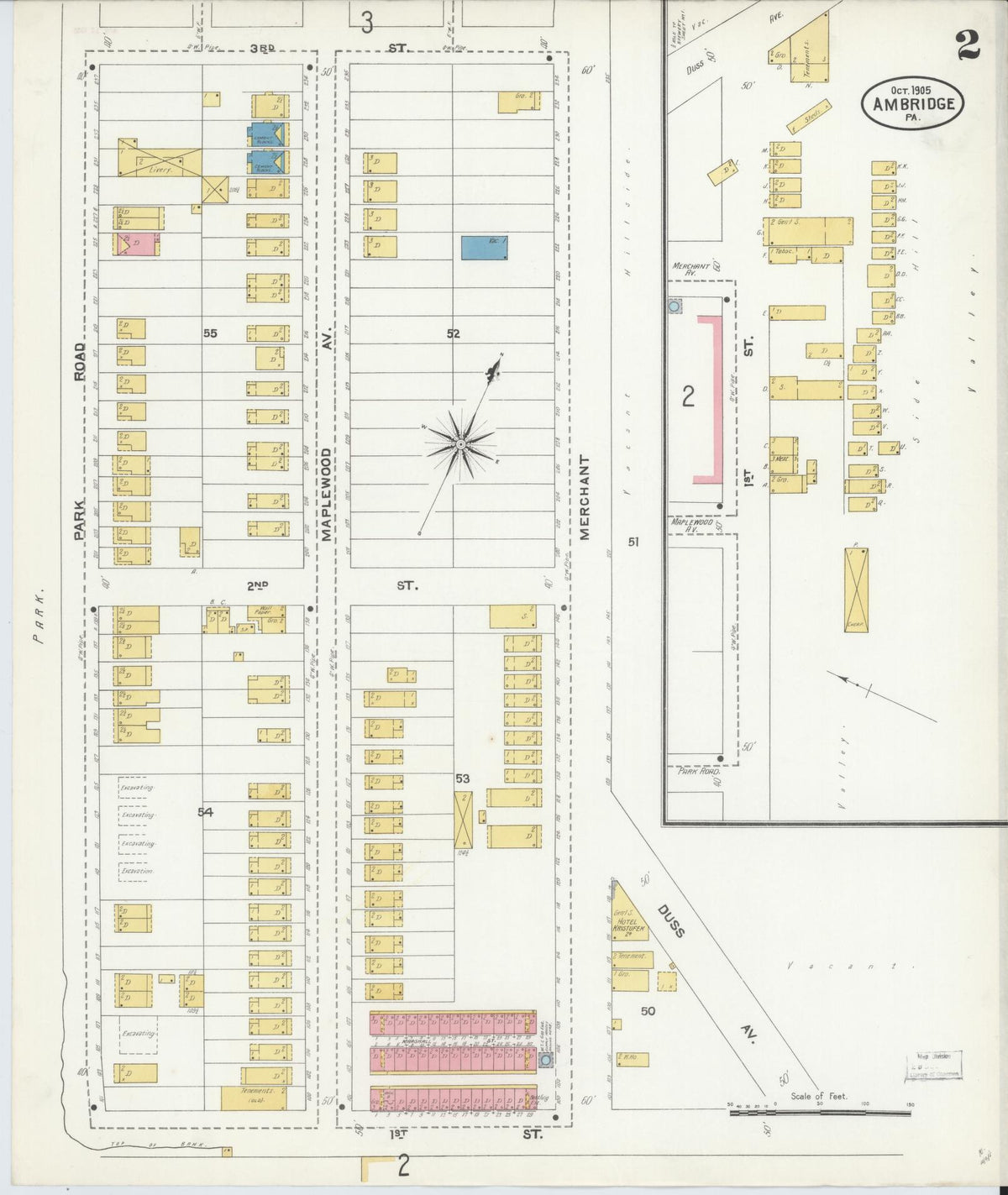 Sanborn Fire Insurance Map from Ambridge, Beaver County, Pennsylvania (1905), Sheet #0002 - Complete Map Set gallery image, historic Sanborn map, vintage wall art, Pennsylvania Pennsylvania