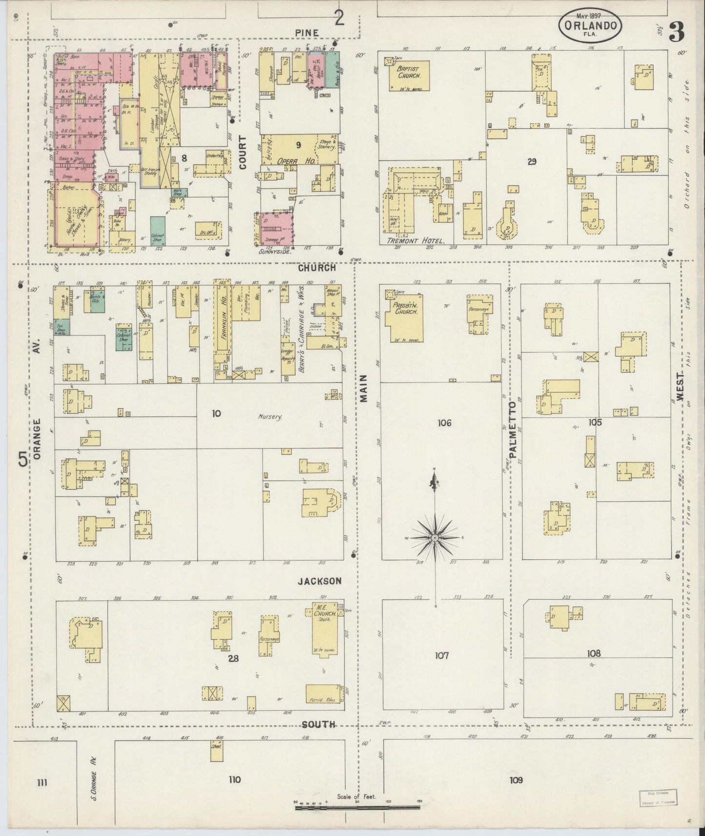 Sanborn Fire Insurance Map from Orlando, Orange County, Florida (1897), Sheet #0003 - Historic Sanborn Fire Insurance Map Print, vintage old map wall art, antique decor, genealogy gift, Florida Florida map
