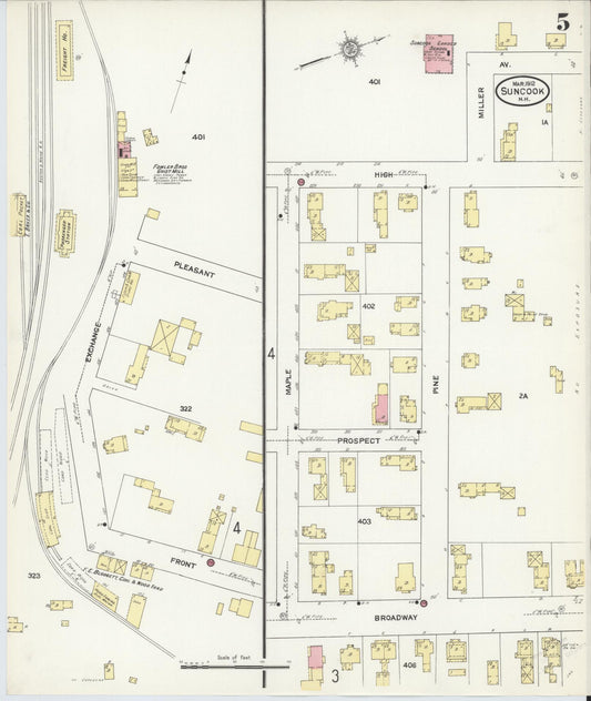 Sanborn Fire Insurance Map from Suncook, Merrimack County, New Hampshire (1912), Sheet #0005 - Historic Sanborn Fire Insurance Map Print, vintage old map wall art, antique decor, genealogy gift, New Hampshire New Hampshire map
