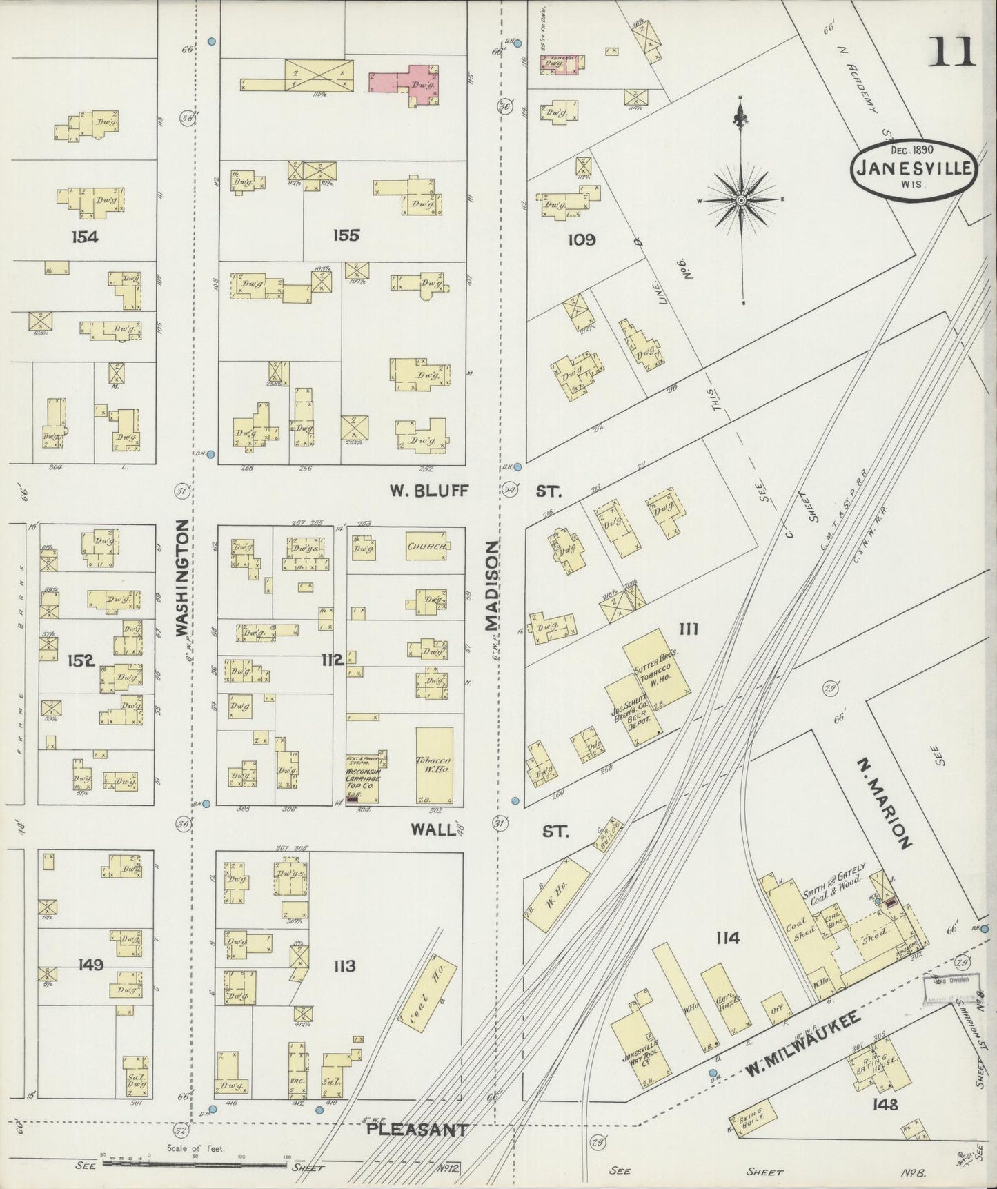 Sanborn Fire Insurance Map from Janesville, Rock County, Wisconsin (1890), Sheet #0011 - Complete Map Set gallery image, historic Sanborn map, vintage wall art, Wisconsin Wisconsin