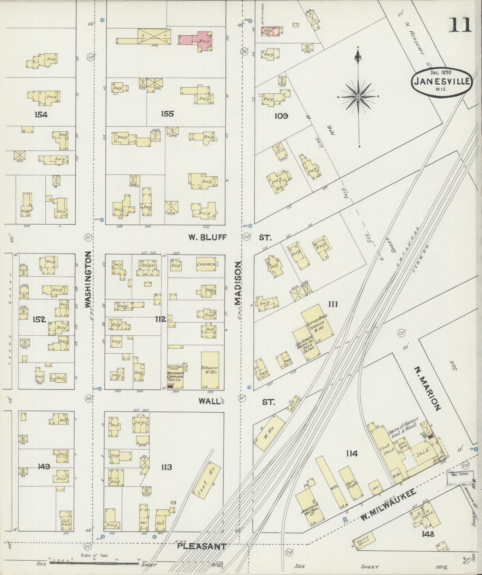 Sanborn Fire Insurance Map from Janesville, Rock County, Wisconsin (1890), Sheet #0011 - Complete Map Set gallery image, historic Sanborn map, vintage wall art, Wisconsin Wisconsin