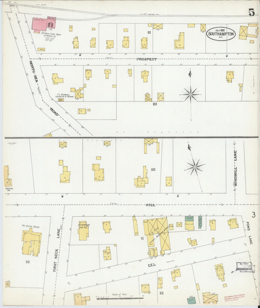 Sanborn Fire Insurance Map from Southampton, Suffolk County, New York (1902), Sheet #0005 - Historic Sanborn Fire Insurance Map Print, vintage old map wall art, antique decor, genealogy gift, New York New York map