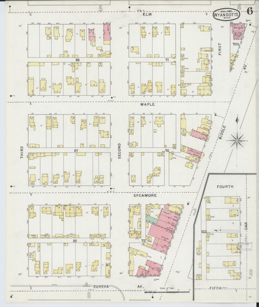Sanborn Fire Insurance Map from Wyandotte, Wayne County, Michigan (1895), Sheet #0006 - Historic Sanborn Fire Insurance Map Print, vintage old map wall art, antique decor, genealogy gift, Michigan Michigan map
