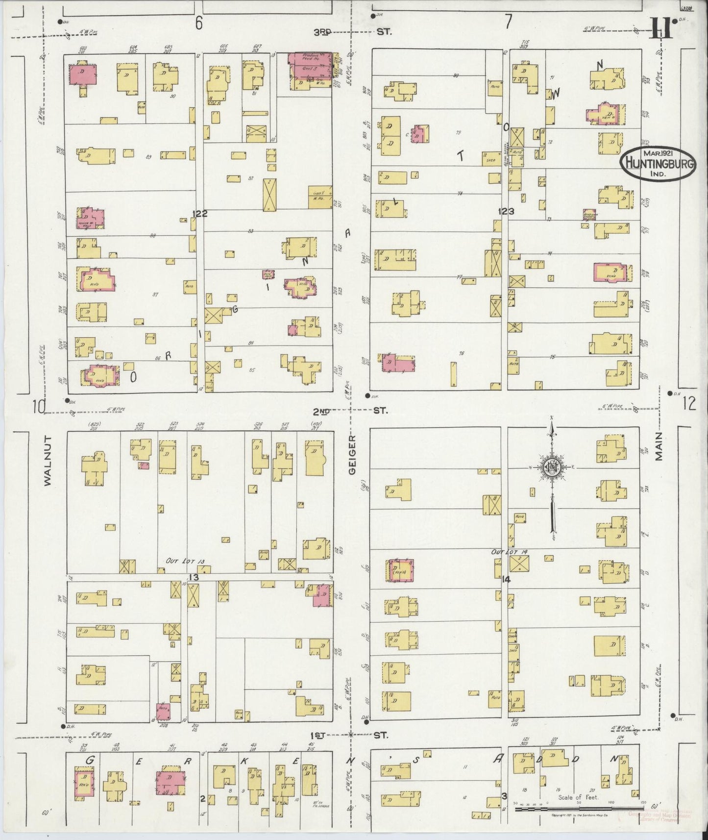 Sanborn Fire Insurance Map from Huntingburg, Dubois County, Indiana (1921), Sheet #0011 - Complete Map Set gallery image, historic Sanborn map, vintage wall art, Indiana Indiana