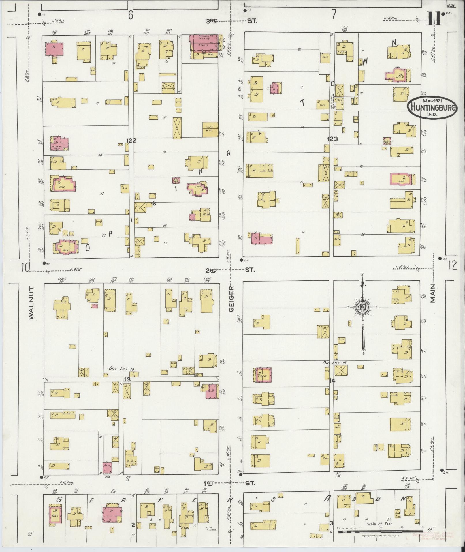 Sanborn Fire Insurance Map from Huntingburg, Dubois County, Indiana (1921), Sheet #0011 - Complete Map Set gallery image, historic Sanborn map, vintage wall art, Indiana Indiana
