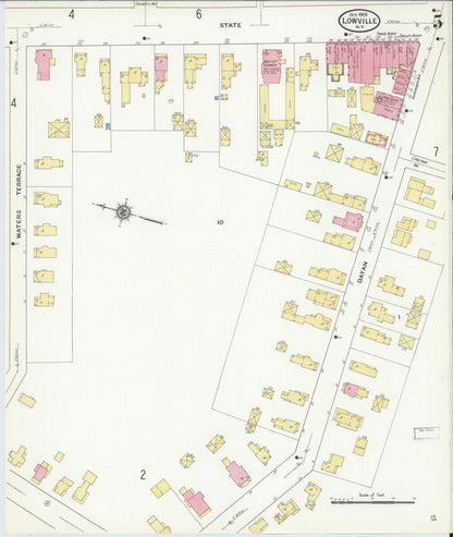 Sanborn Fire Insurance Map from Lowville, Lewis County, New York (1909), Sheet #0005 - Historic Sanborn Fire Insurance Map Print, vintage old map wall art, antique decor, genealogy gift, New York New York map