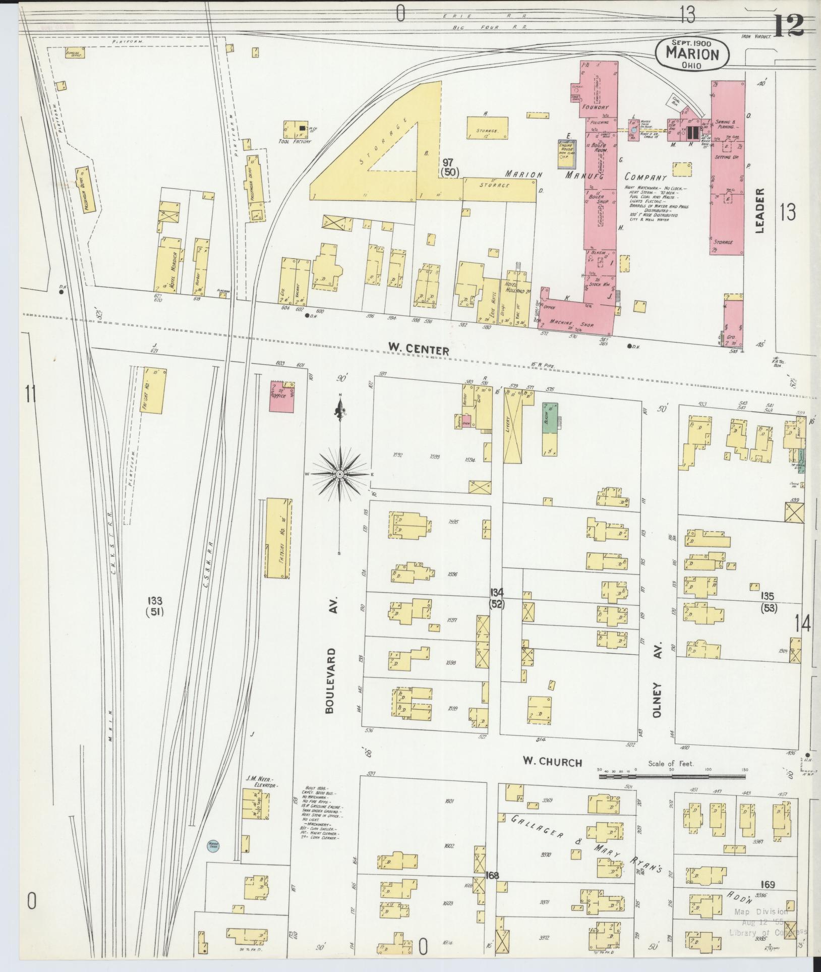 Sanborn Fire Insurance Map from Marion, Marion County, Ohio (1900), Sheet #0012 - Historic Sanborn Fire Insurance Map Print, vintage old map wall art, antique decor, genealogy gift, Ohio Ohio map