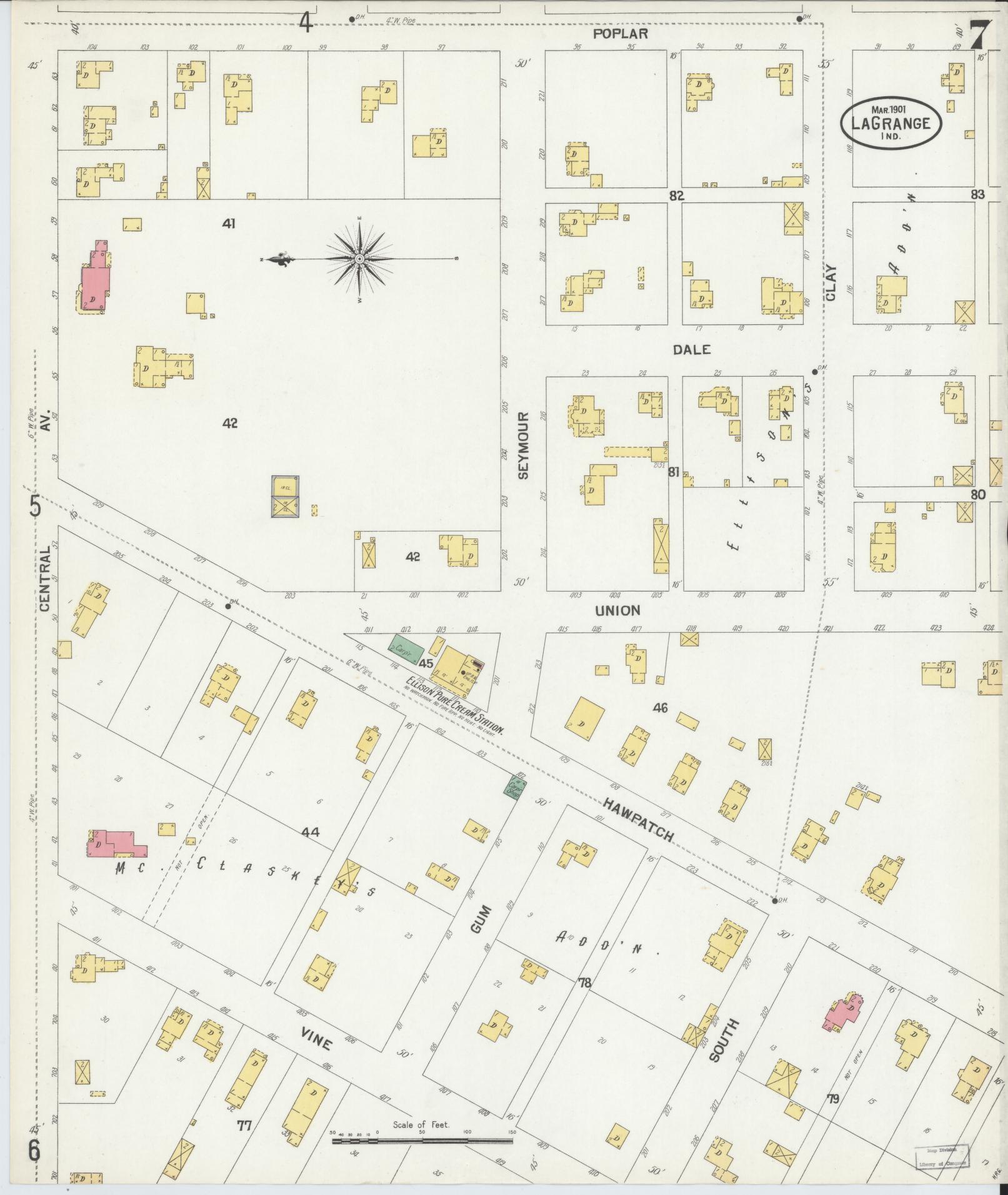 Sanborn Fire Insurance Map from Lagrange, LaGrange County, Indiana (1901), Sheet #0007 - Complete Map Set gallery image, historic Sanborn map, vintage wall art, Indiana Indiana