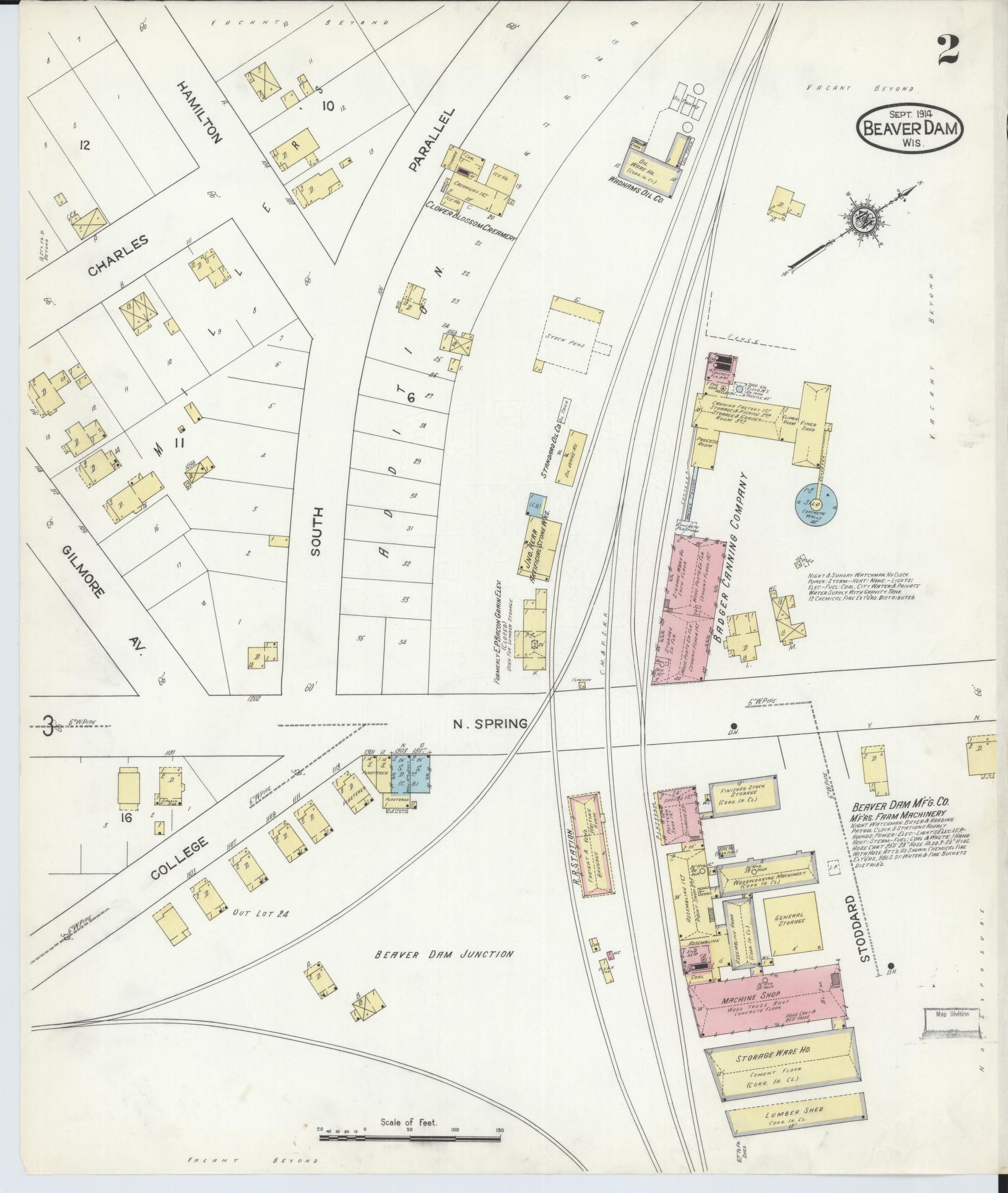 Sanborn Fire Insurance Map from Beaver Dam, Dodge County, Wisconsin (1914), Sheet #0002 - Complete Map Set gallery image, historic Sanborn map, vintage wall art, Wisconsin Wisconsin