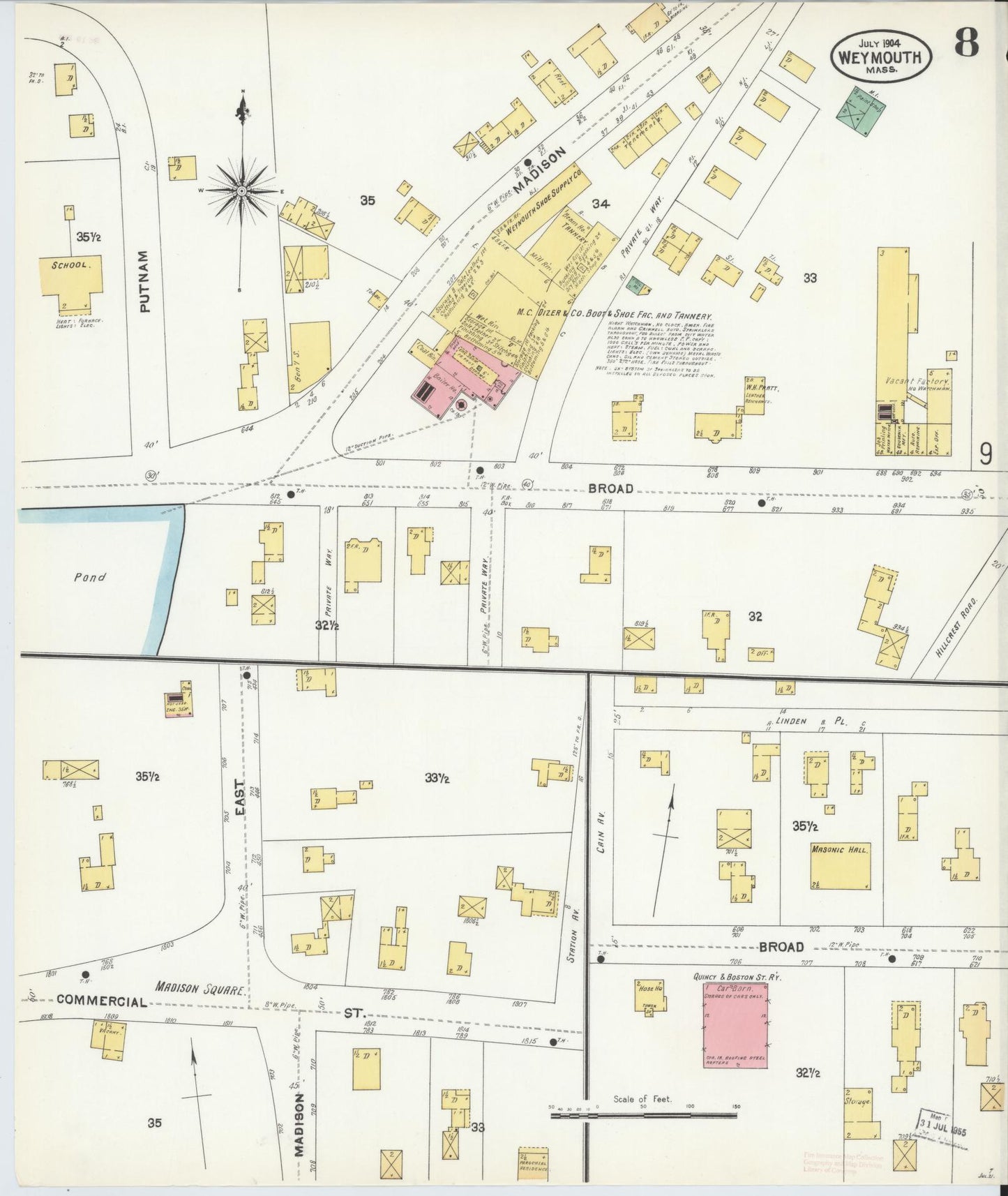 Sanborn Fire Insurance Map from Weymouth, Norfolk County, Massachusetts (1899), Sheet #0008 - Complete Map Set gallery image, historic Sanborn map, vintage wall art, Massachusetts Massachusetts