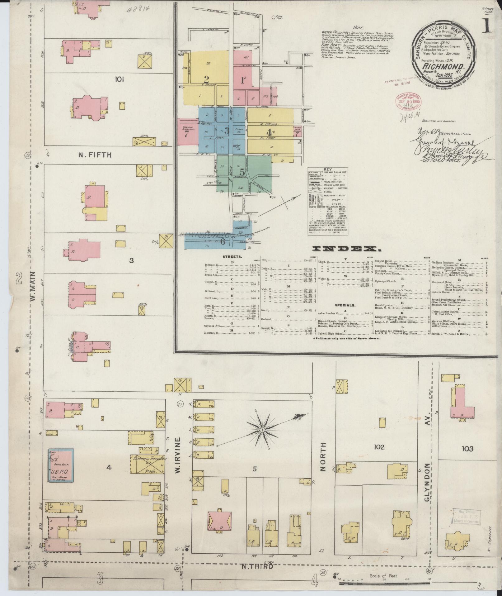 Sanborn Fire Insurance Map from Richmond, Madison County, Kentucky. (1895) – Historic Sanborn Fire Insurance Map Print