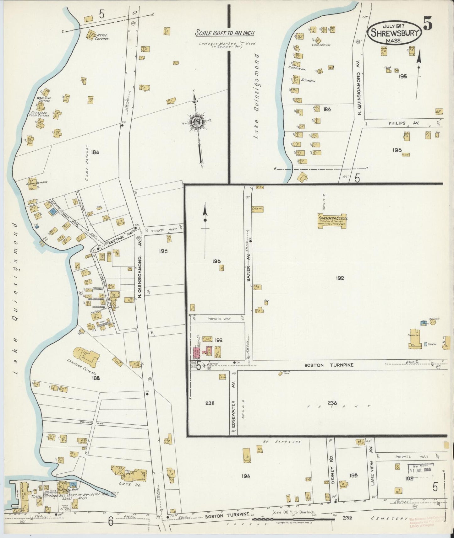 Sanborn Fire Insurance Map from Shrewsbury, Worcester County, Massachusetts (1917), Sheet #0005 - Complete Map Set gallery image, historic Sanborn map, vintage wall art, Massachusetts Massachusetts