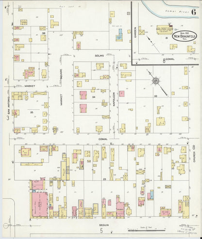 Sanborn Fire Insurance Map from New Braunfels, Comal County, Texas (1912), Sheet #0006 - Complete Map Set gallery image, historic Sanborn map, vintage wall art, Texas Texas